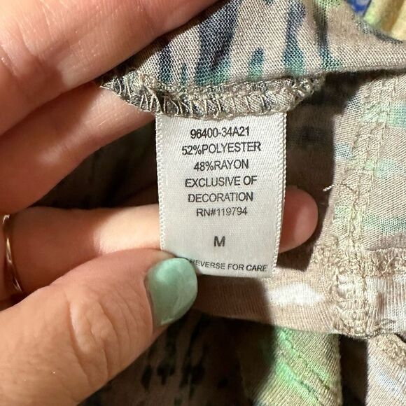 One World Sublimation Top 3/4 Sleeve Peacock Feather Print Size Medium - Picture 4 of 6